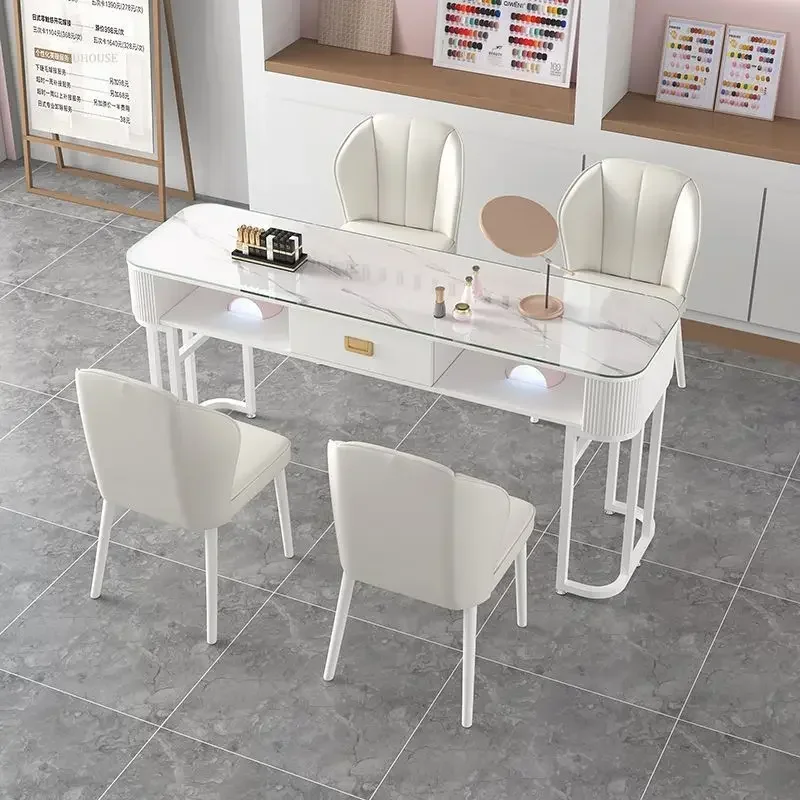 #Tempered Glass Nail Tables Simple Modern Single and Double Manicure Table and Chair Set Japanese Professional Manicure Tables