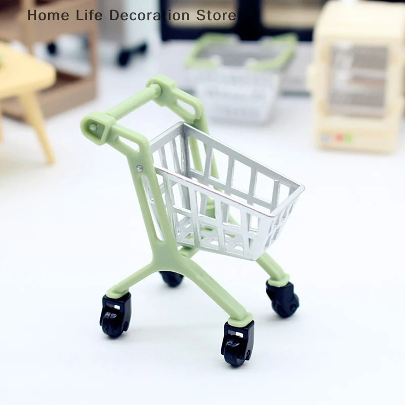 Miniature Trolley Supermarket Shopping Cart Desktop Ornament Kids Toys Gift 1:12 Hand Truck Dollhouse Accessories