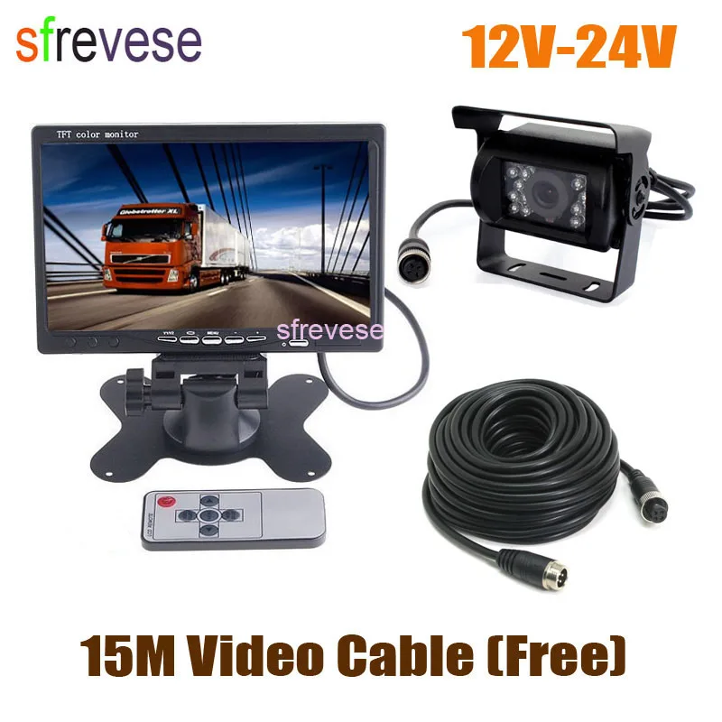 12V-24V 4Pin 18 LED CCD Parking Reversing Backup Camera + 7