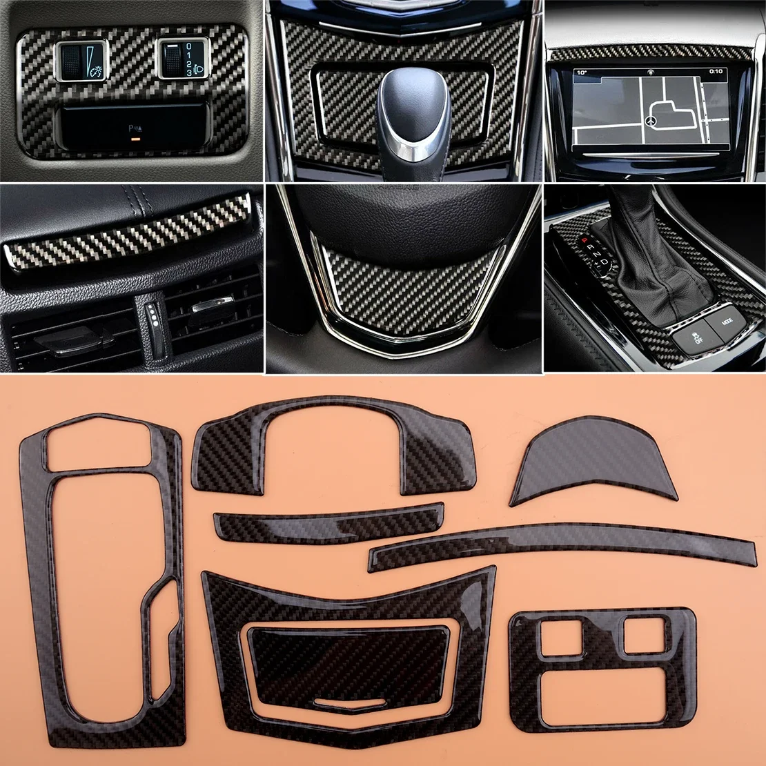 

8Pcs Car Interior Cover Trim Decoration Carbon Fiber Fit For Cadillac ATS 2013 2014 2015 2016 2017-2019 LHD