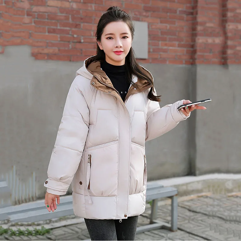 2022 Womens Winter Thick Hooded Down Jacket Cotton Long Warm Padded Parka For Women Plus Size 2XL Winter Coat