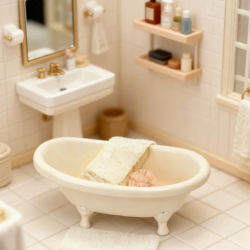 1 Miniature Cast Iron Polar Wind Simple Bathtub, Toy House - Dollhouse Bathroom Decor, BJD/OB11 Miniature Scene Prop Figurine