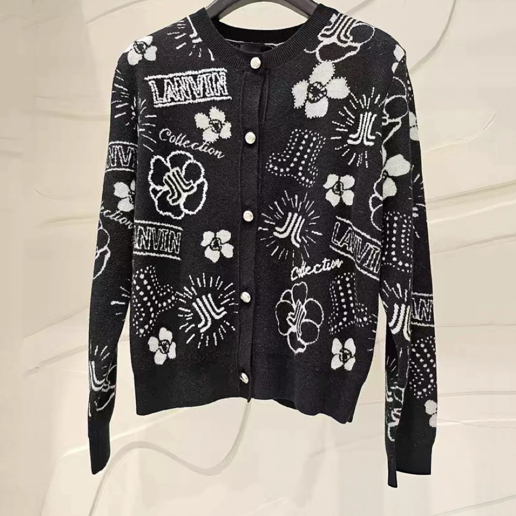 Lemon Cheese LAN25 Autumn Anti-Aging Fashion Embroidered Bead Versatile Woolen Knitted Open Cardigan Women's Commute Style Lo...