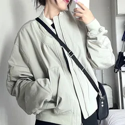 Lucyever Autumn Gray Baseball Uniform Jacket Women American Loose Zipper Bomber Jackets Woman Harajuku Streetwear Trendy Outwear