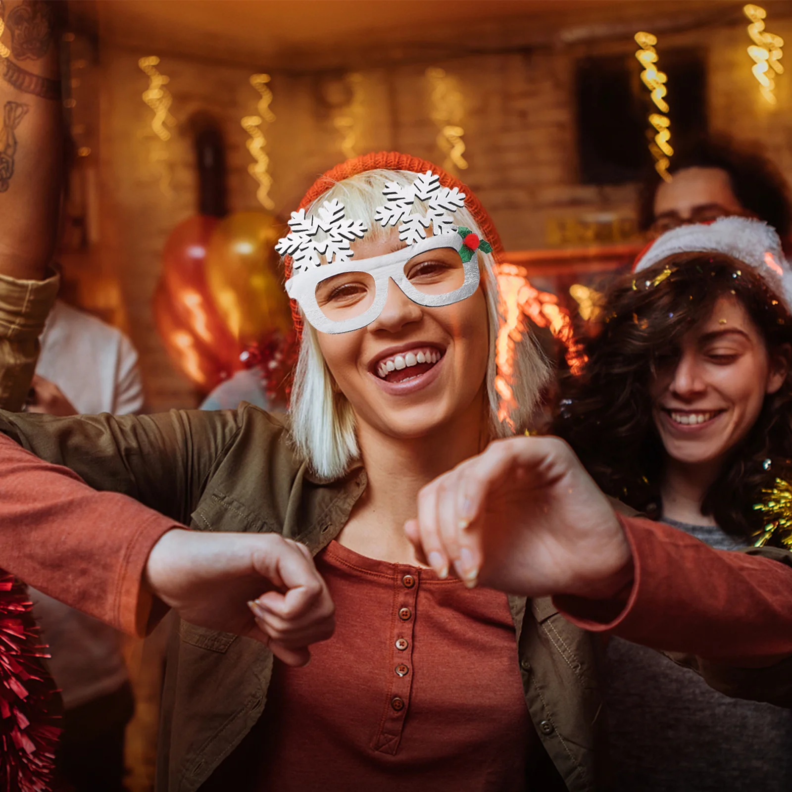 

5Pcs Christmas Glasses Frames Festive Snowflakes Trees Pattern Lightweight Comfortable Holiday Fun Glasses for Family Gathering