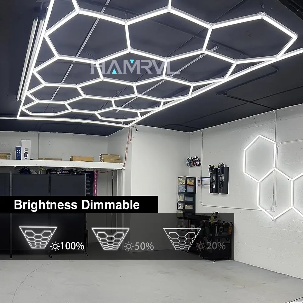 LED Hexagon Lights Garage Lamps Lighting 6000-6500kTube Ceiling Lights LED Lighting Plastic Safety For Garage Factory Market GYM