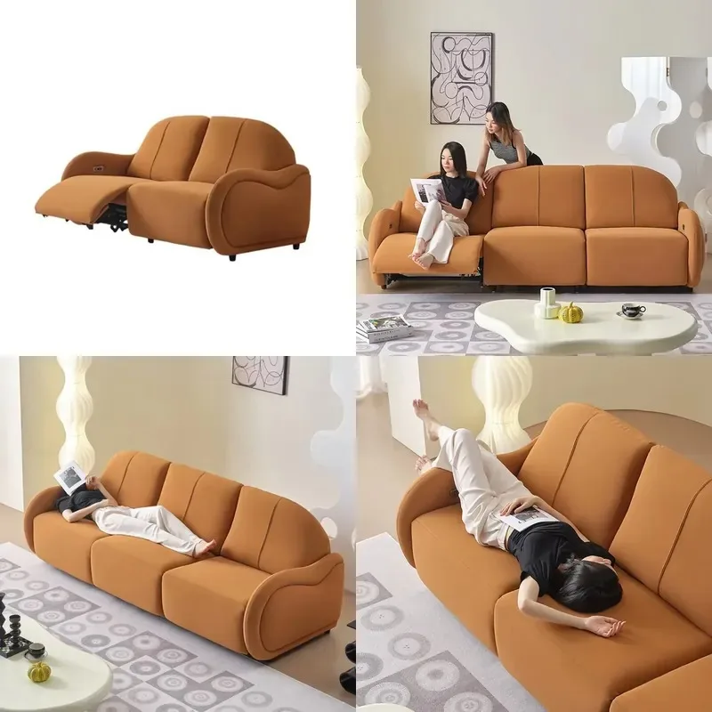 Modern electric fabric sofa with massage and cooling functions, metal frame, three seats, with remote control, suitable