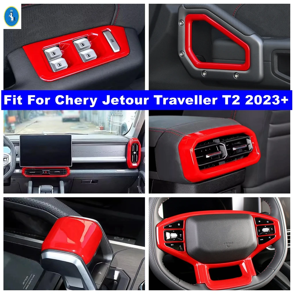 

Red Car Door Handle / Middle AC Air Outlet / Steering Wheel Frame Cover Trim Accessories For Chery Jetour Traveller T2 2023 2024