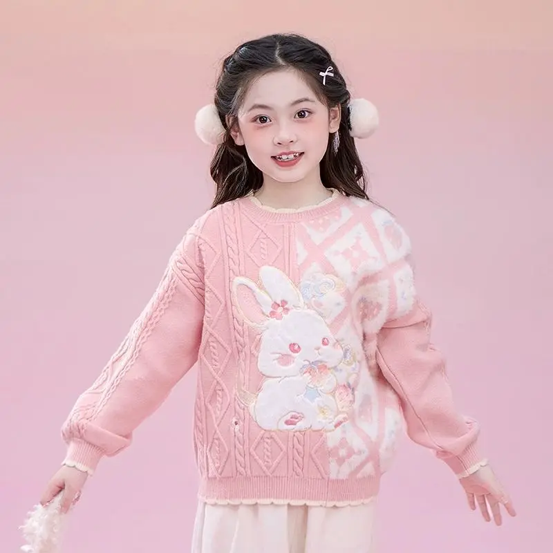 

Утолщенный свитер для девочек на осень/зиму, новый модный детский вязаный свитер в западном стиле, топ для девочек, милая и милая одежда