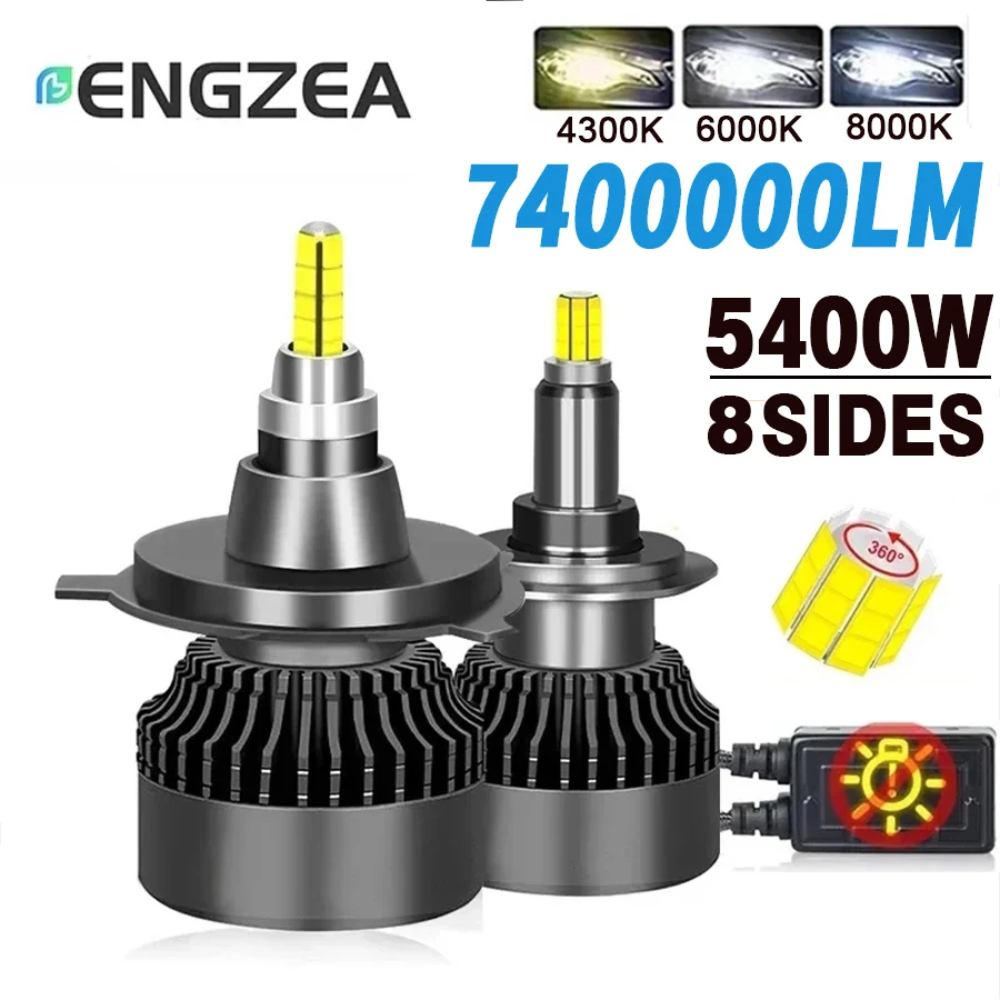 

Светодиодные лампы ENGZEA H1 H7 H4 360 74000000LM 5400W Canbus HB3 HB4 9012 D1S D2S H11 H8 9006 9005 для фар и противотуманных фар автомобиля, 6000K, 12V