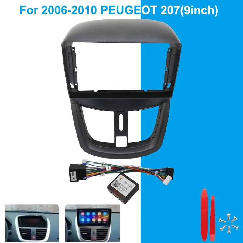 Cadre de fixation pour autoradio 9 pouces pour Peugeot 207 2006-2010, kit d'installation de garniture de tableau de bord, adaptateur de montage stéréo