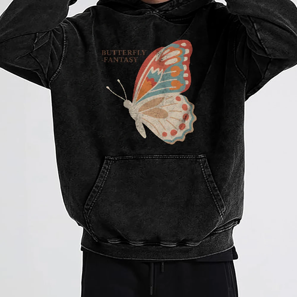 

Casual Washed Hoodie Casual Sweatshirt Graphic Fashionable 100% Cotton Comfortable Soft Breathable Cartoon Butterfly Fantacy