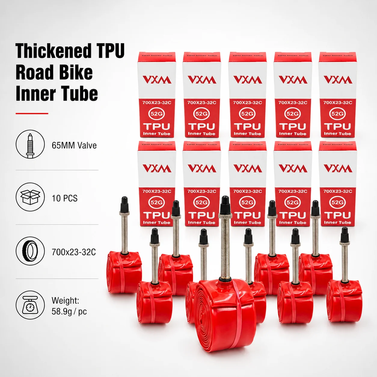 10 Stück extra dicker, ultraleichter TPU-Schlauch für Rennräder, 700C Presta-Ventil, Rennrad-Schlauch – Detail 8