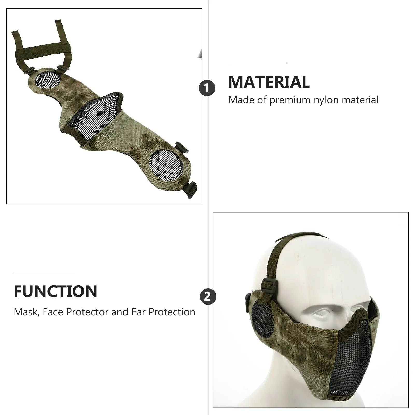 

1Pc Half Face Cover Nylon Material Full Face Lightweight Ventilated for Hunting