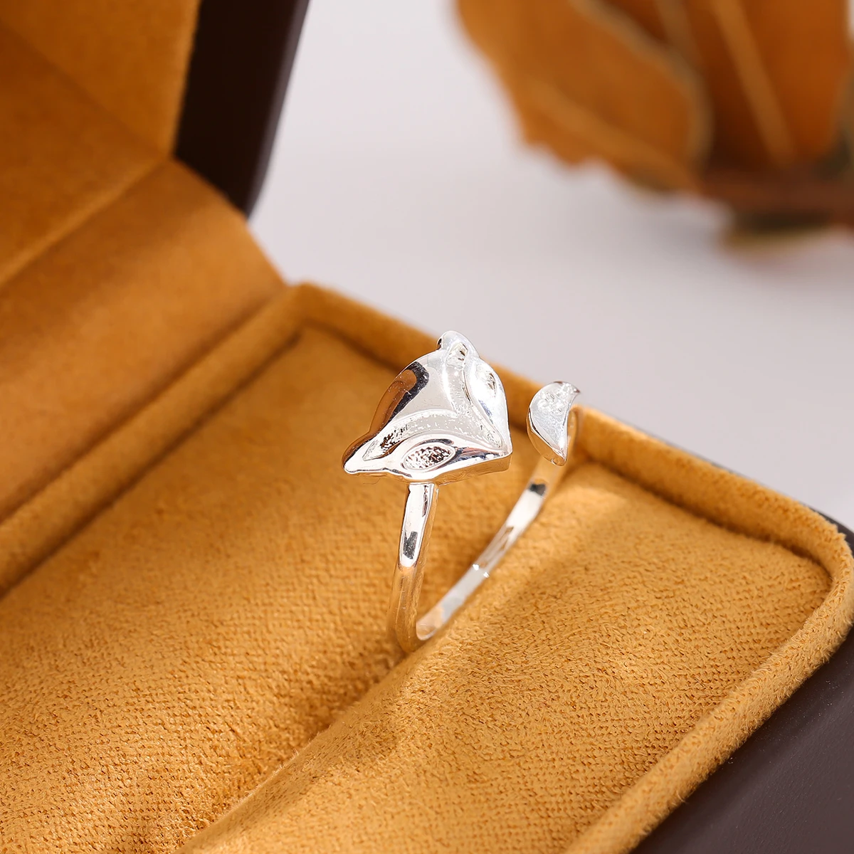 Fashion Cute Fox 925 Sterling Silver Animal Opening Rings