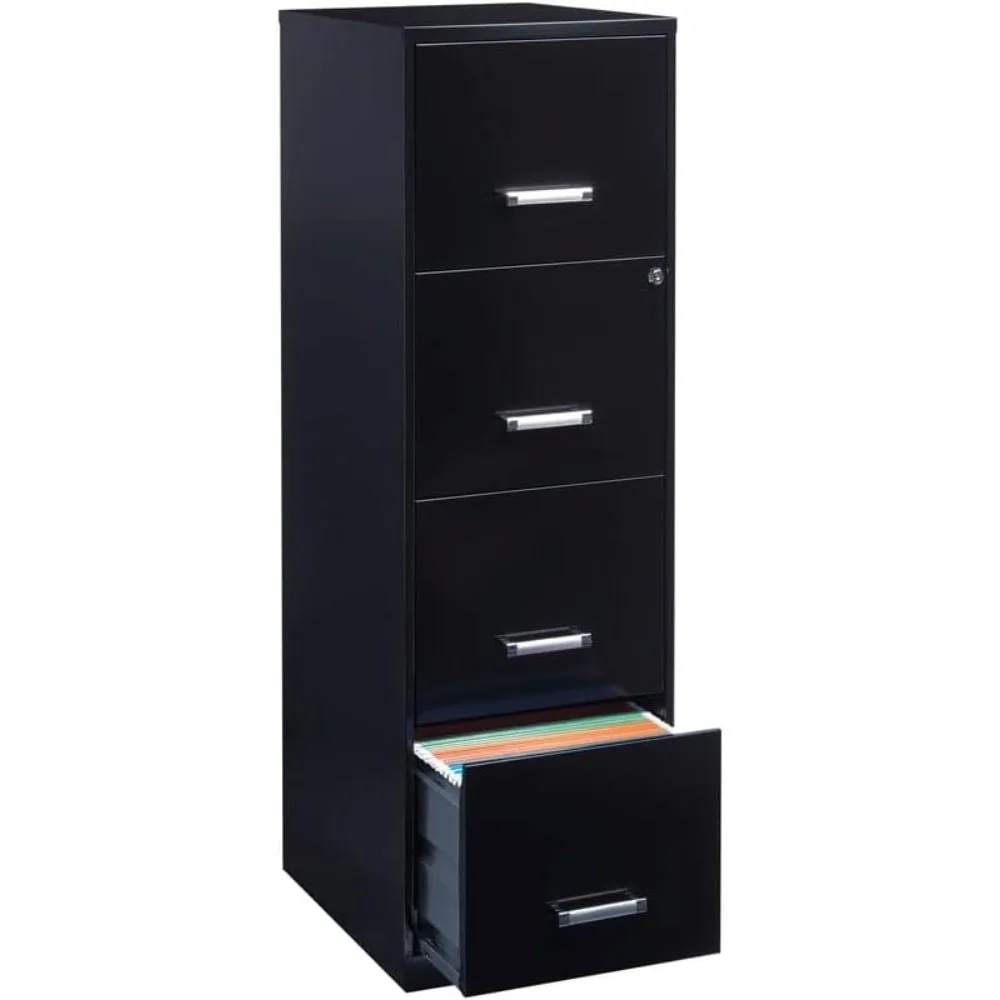 File Cabinets Deep Light Duty 4 Drawer Metal Letter File Cabinet in Black, Pre-Assembled