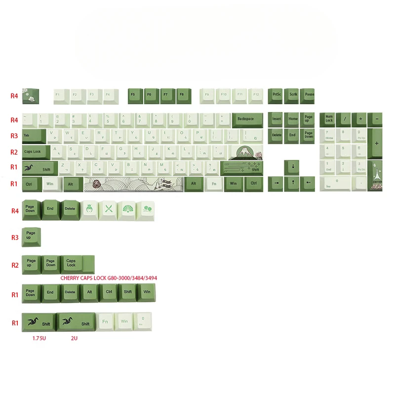 

Matcha Green Theme Keycap PBT Original Highly Sublimated 127 Keys Adapted 61 87 96 104 108