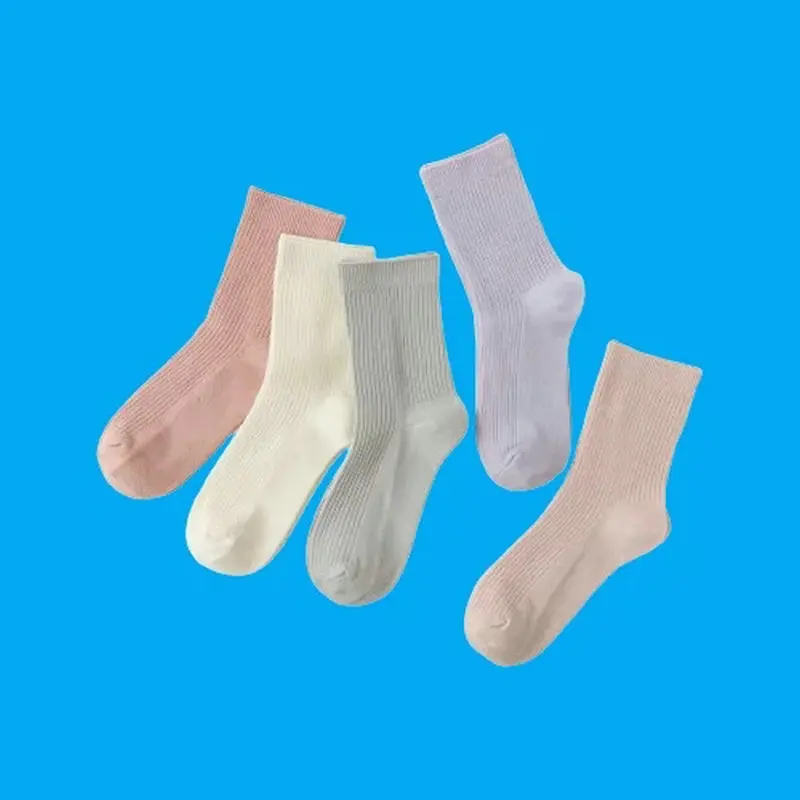 5/10 Pairs Solid Color Double Needle Middle Tube Cotton Socks Spring and Autumn Thickening Warm Casual 2024 New Socks New Socks