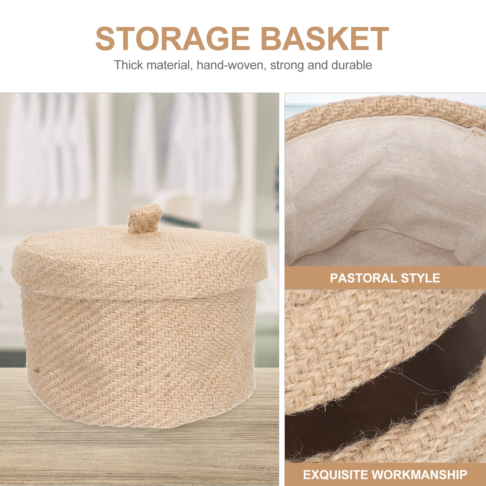 

Household Woven Storage Basket Decorative Desktop Organizer Sundries Makeup Storage Holder with Lid Desktop Basket