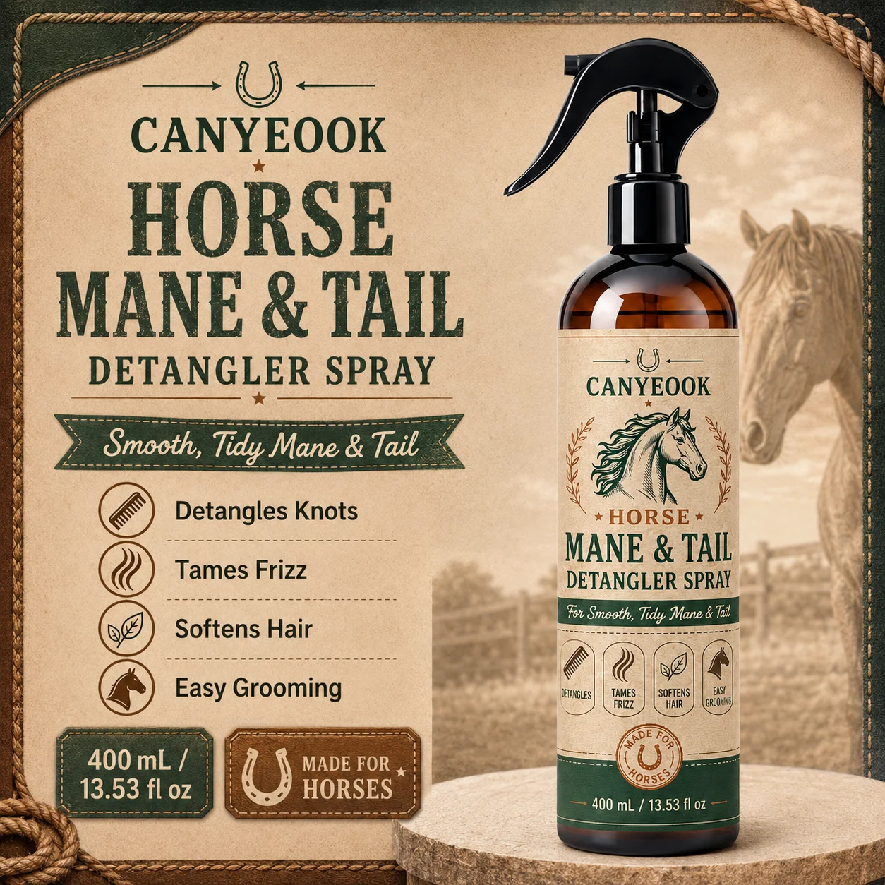Horse Mane Tail Spray Waterless Shampoo No Rinse Cleaning Detangling Smooth Shiny Horse Coat Grooming Spray for Daily Care