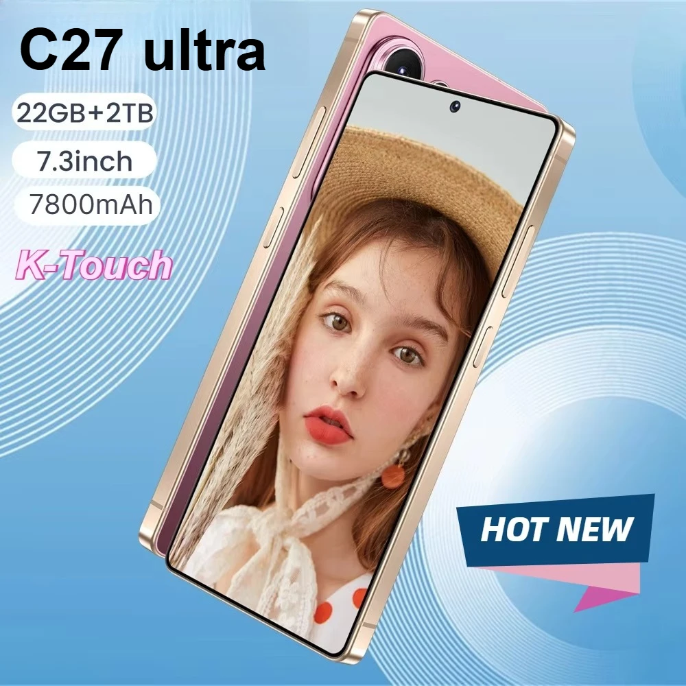K-Touch Smartphone C27 Ultra 5G Handy 7,3 Zoll 7800mAh Akku Android Vollanzeige 48MP Kamera 22GB RAM 2TB ROM Gesichtserkennung Entsperrt Android 15 Handy mit FM-Radio GPS