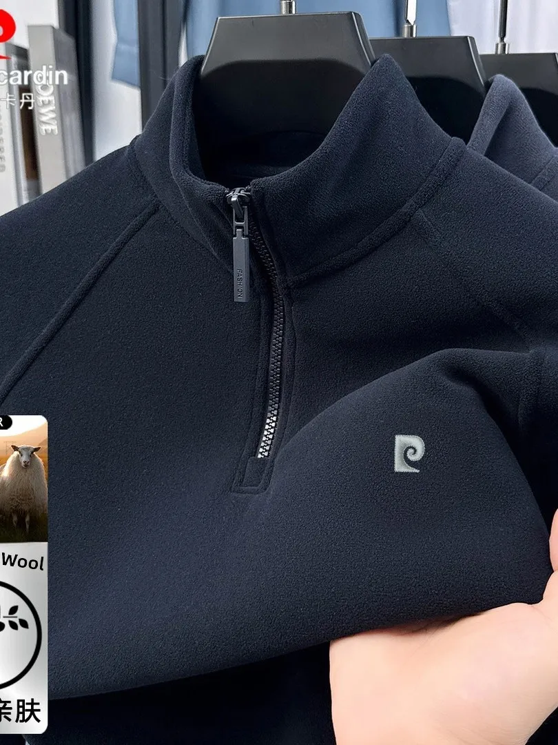

Мужская толстовка Pierre Cardin с воротником на молнии, на флисовой подкладке, зимняя, модная, теплая, утолщенная, с воротником-стойкой, повседневная, стильная