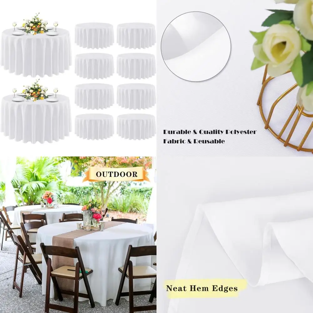 

Round Tablecloth White 90 Inch - 10 Pack, Stain and Wrinkle Resistant, Washable Polyester Table Cover for Dining Events