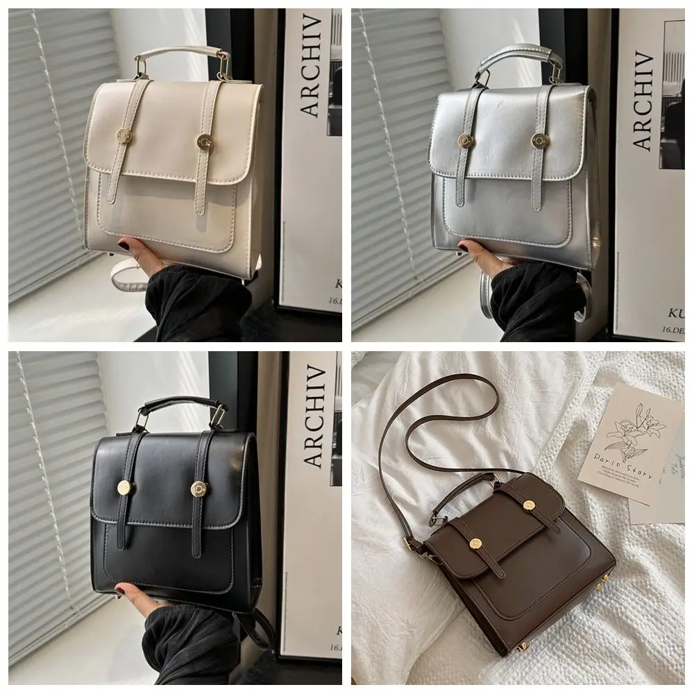 Elegant Minimalist College Style Ruckpack Large Capacity PU Leather Square Crossbody Bag Handbag Pure Color Travel Backpack Gift