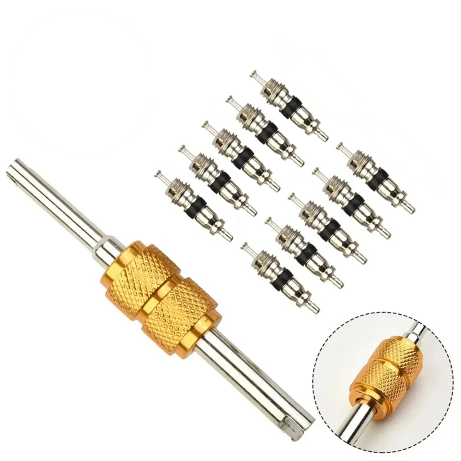 9Pcs R134a Automotive Air Conditioning Valve Core + 1Pcs Remover Tool For A/C System Mall/Big Air Conditioning Valve Core Tool