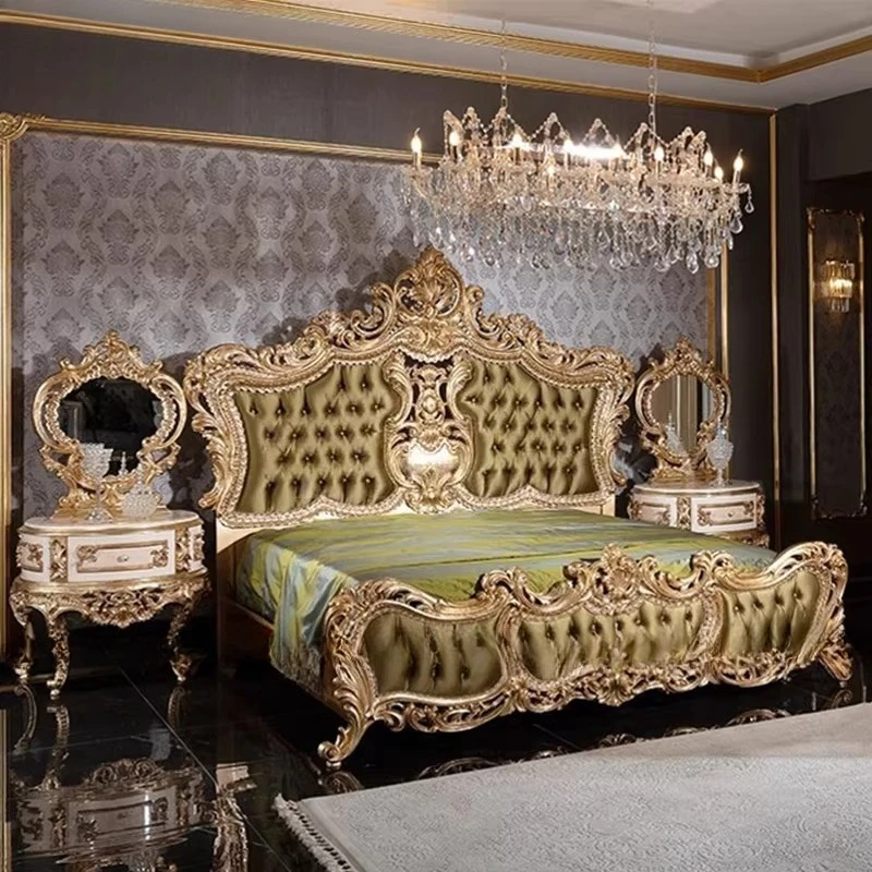 European solid wood carving flower double bed French palace villa luxury large apartment master bedroom 1.8 meters fabric bed ma