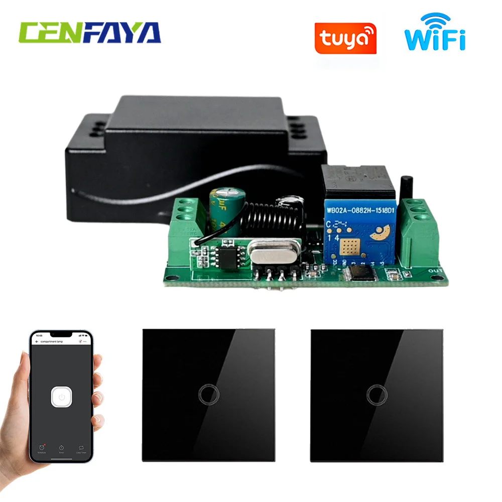 CENFAYA Tuya WiFi RF Smart Switch DC 9-80V Mini-Relais-Empfängermodul 433MHz Touch-Wandpanel Fernbedienung für Alexa Google