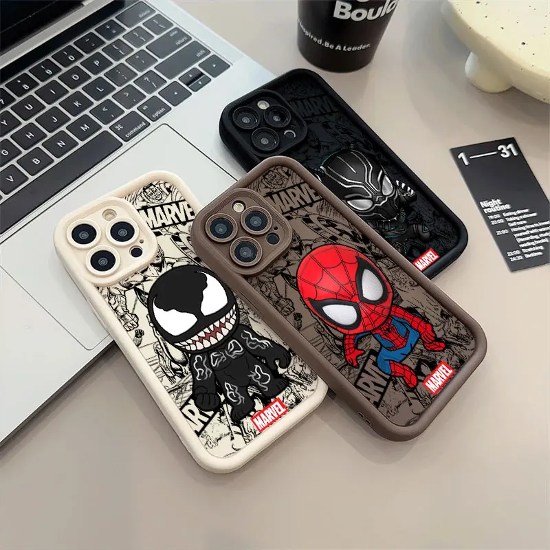 Venom Spiderman Phone Case For iPhone 11 12 13 14 15 16 Pro Max Cartoon Marvel Funda For iPhone 15 16 Plus Soft Protective Cover