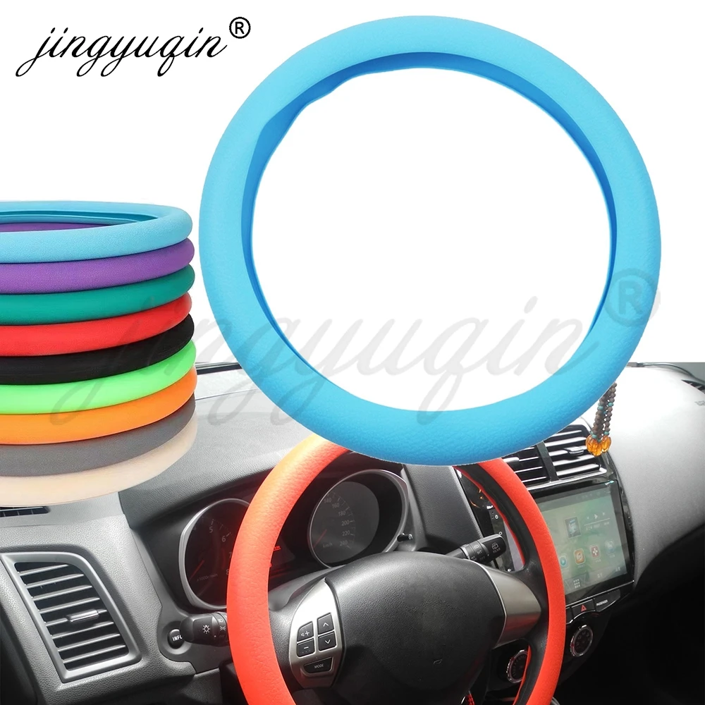 jingyuqin Universal 32-40cm Non-Slip Silicone Car Steering Wheel Cover Breathable Elastic Simple Protector Accessory Anti Slip