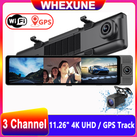 4K WIFI Dash Cam 3 Channel Rearview Mirror Front Inside Rear 2K+1080P+1080P GPS Dual Lens Car Dvr Camera Infrared Night Vision