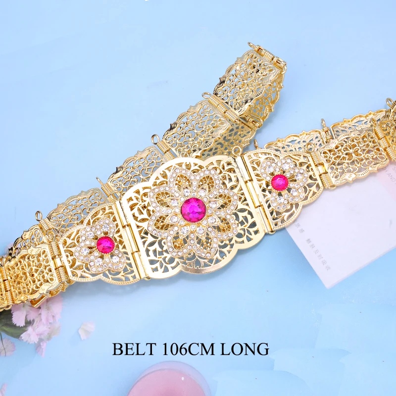 Moroccan Traditional Caftan Dress Belts Gold Plated Crystal Flower Waist Chain for Women Middle East Muslim Women Jewelry