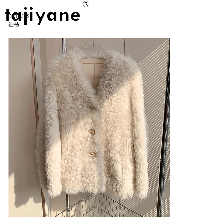 TAJIYANE 100% توسكانا صوف الغنم مزدوج الوجه الفراء سترة امرأة فاخرة الخامس الرقبة معطف الفرو الحقيقي النساء الملابس الشتوية 2025 schuba
