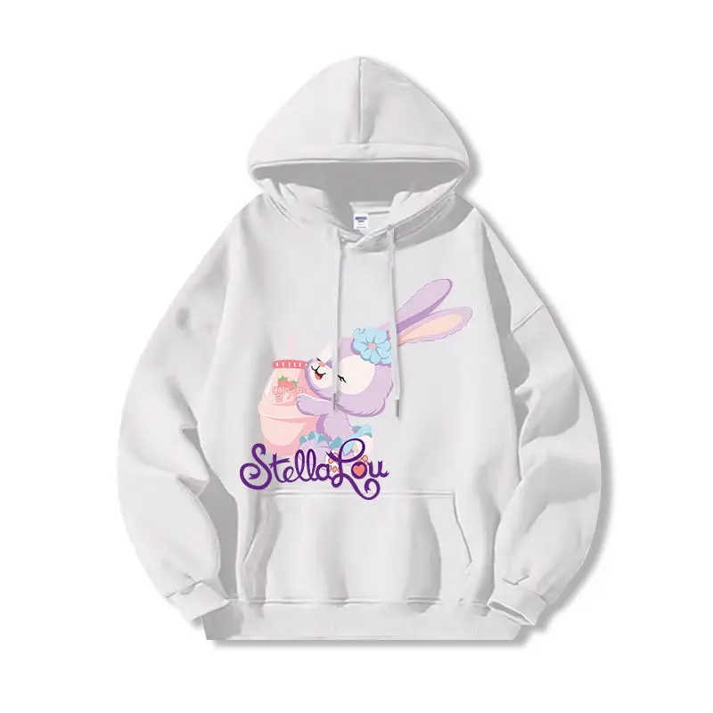 

Толстовка Disney StellaLou, женский хлопковый флисовый пуловер, весна-лето 2023, толстовка с рисунком, белая основа, фиолетовый кролик, синий цветок