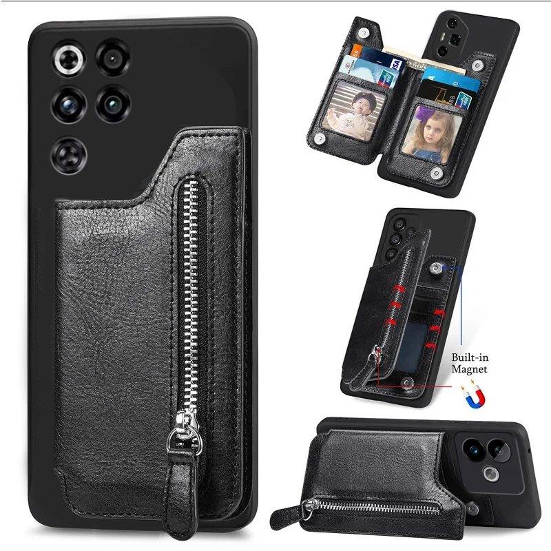 

Кожаный чехол-кошелек на молнии для ZTE Nubia Red Magic 11 Pro Plus 11Pro + держатель для карт, мягкая противоударная задняя крышка из ТПУ