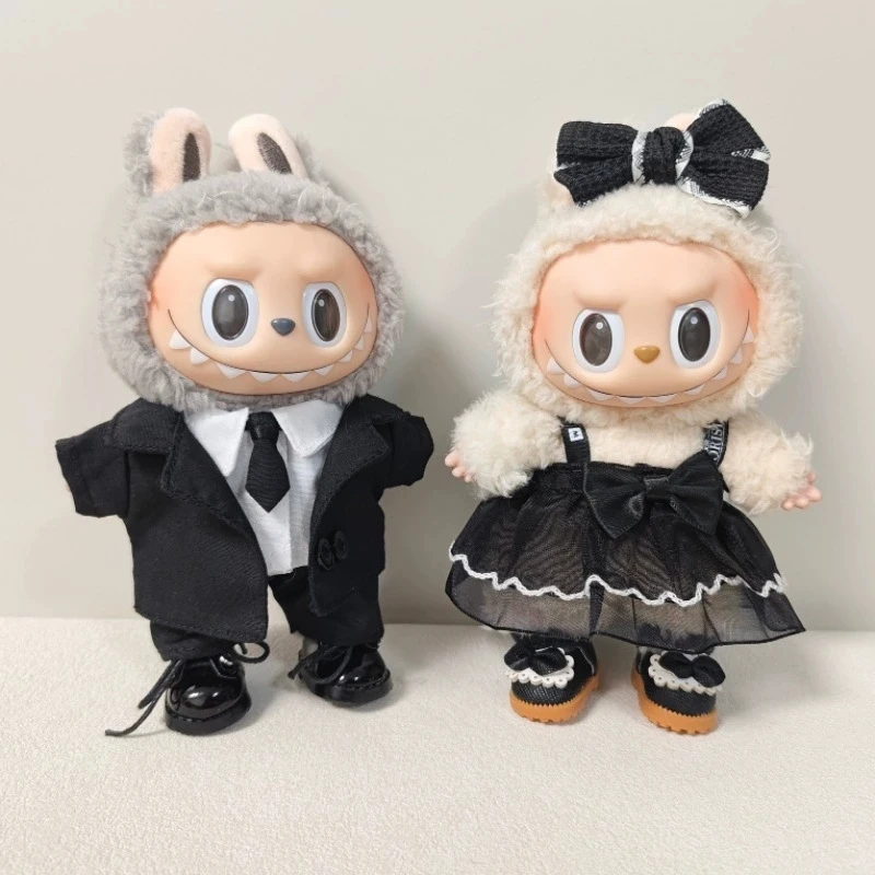 15 17cm For Labubu Doll Wedding Lovers Dress Outfit Clothes Chiffon Skirt Suit Clothing Leather Shoes Set Dollhouse Accessories