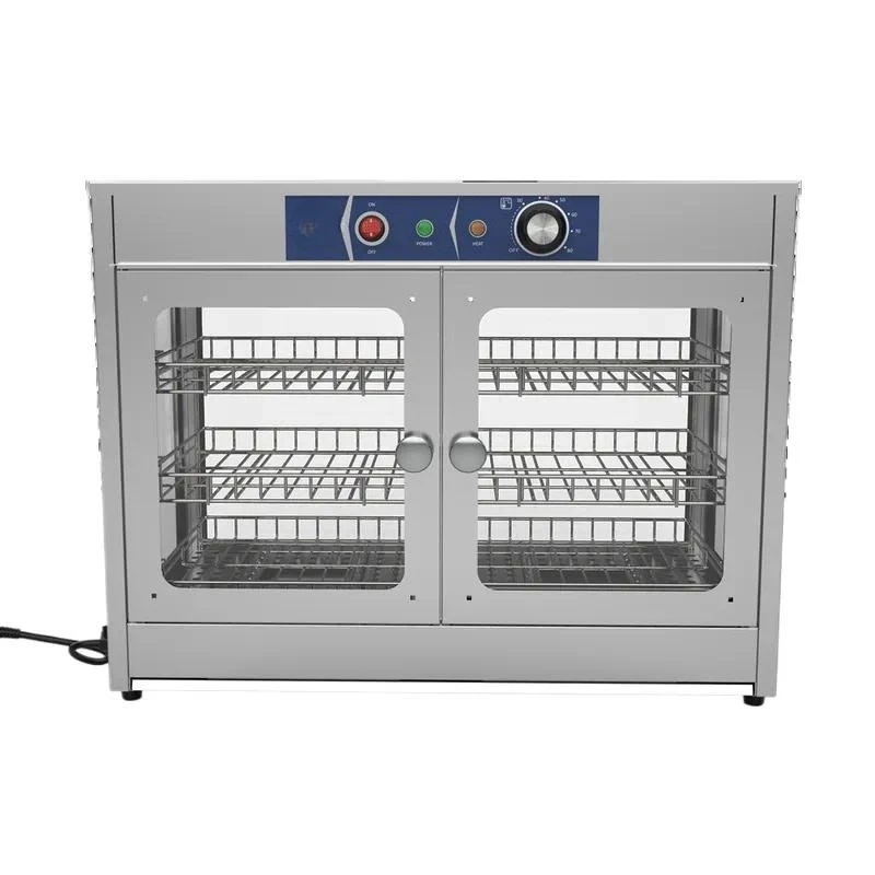 for Hot Sale Convenience Store Fried Food Baked Bread Glass Double Door Commercial Electric Heater Display Cabinet