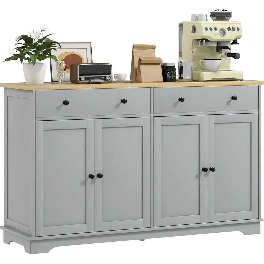 Sideboard Buet Cabinet Solid Wood Countertop Gray | ern Kitchen Storage, Coee Bar Cabinet, 2 Ders, Do, Adjustable Shel