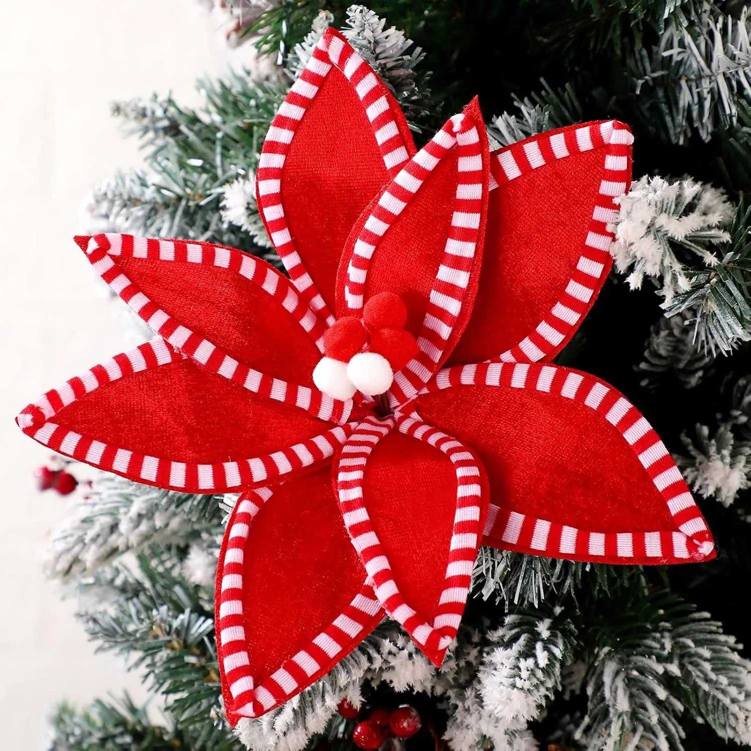 

12 Pcs 13x10 Inch Red White Christmas Poinsettia Flowers for Tree Wreath Garland