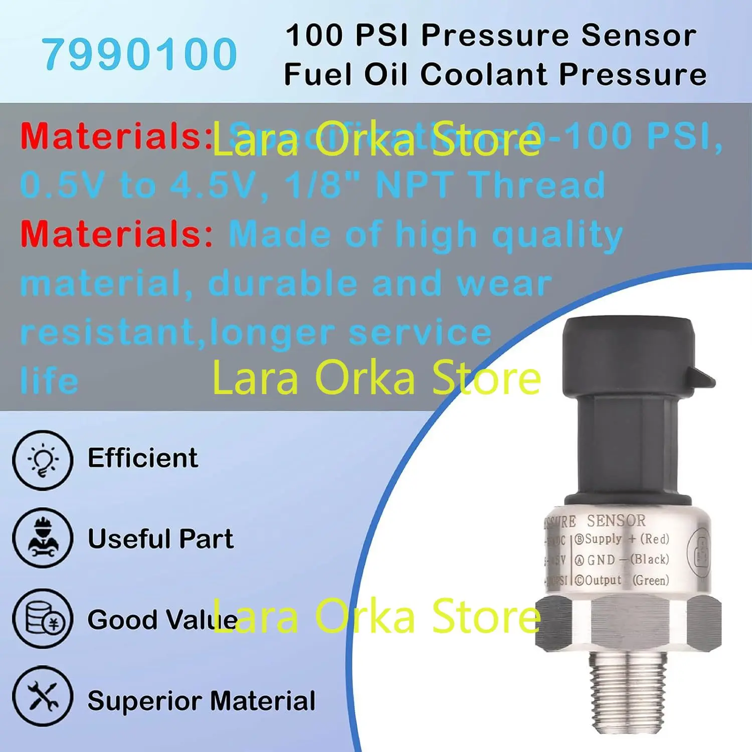 مستشعر ضغط 100 رطل لكل بوصة مربعة، ضغط مبرد زيت الوقود 7990100 متوافق مع EFI وتسجيل البيانات (1/8 بوصة NPT، 0.5 فولت إلى 4.5 فولت) #4