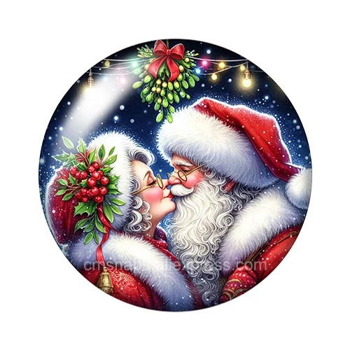 Santa Claus and Mrs. Claus Kiss Christmas 10pcs 12mm/18mm/20mm/25mm Round Photo Demo Glass Cabochon Flat Back Making Fittings
