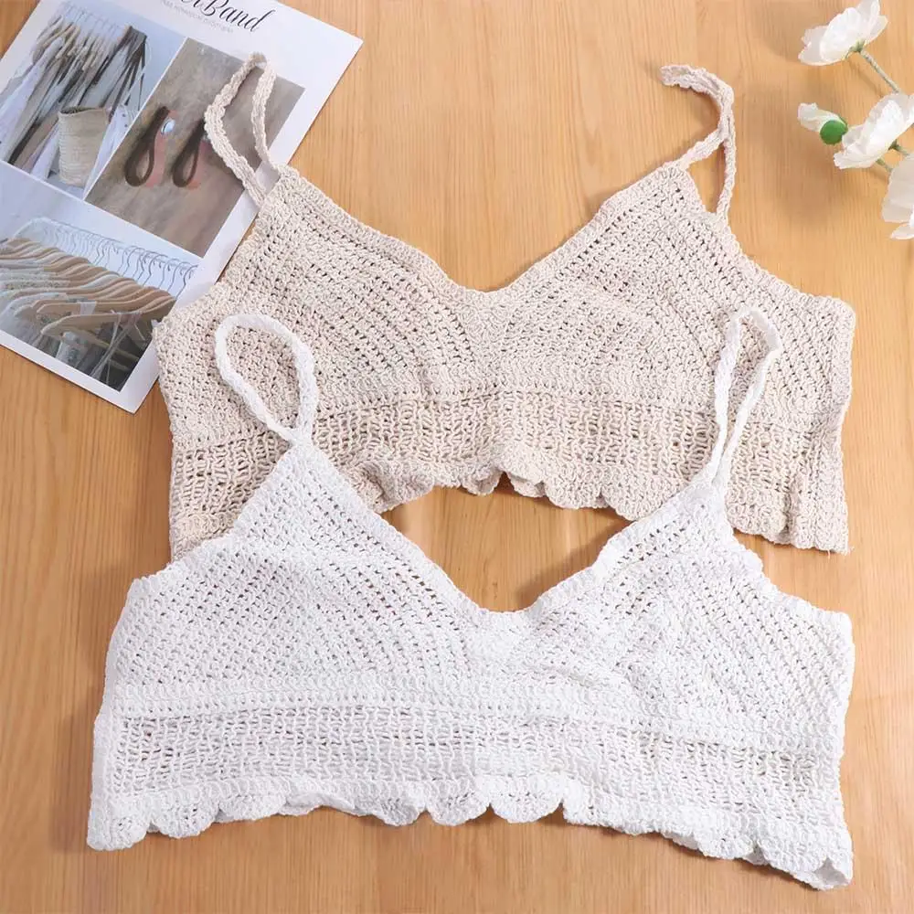 

Fashion Sleeveless Female Crochet Camisole V Neck Short Bohemian Style Vest Hot Tops Slim Knitting Crop Tops Women