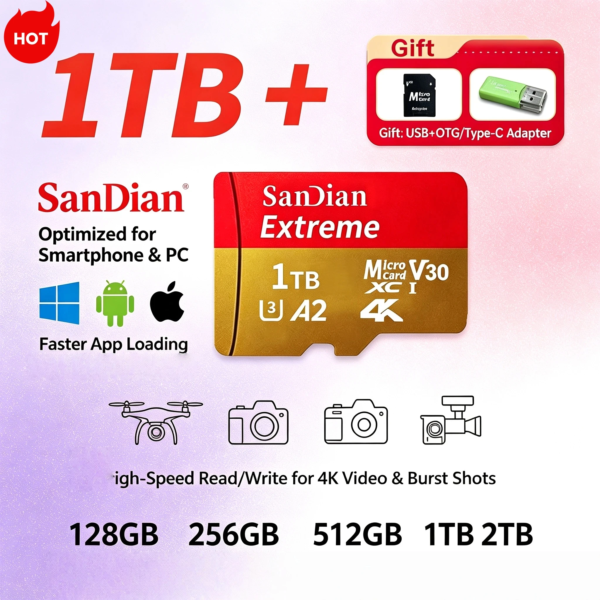 Original High Speed 256GB Micro TF SD Card UHS 1 Class 10 Flash Memory Storage For Smartphone PC Titan Pro Use Drive Storage