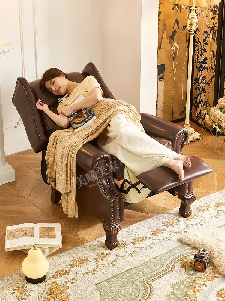 Leather cigar  top layer cowhide godfather  tiger stool single sofa  retro living room leisure chair