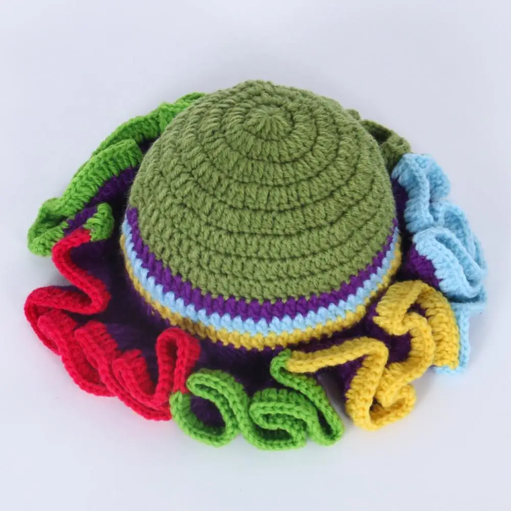 Adjustable Headwear Colorful Knitted Hat with Elastic Band for Parties Photoshoots Exaggerated Dome Style Cap for Warmth Style