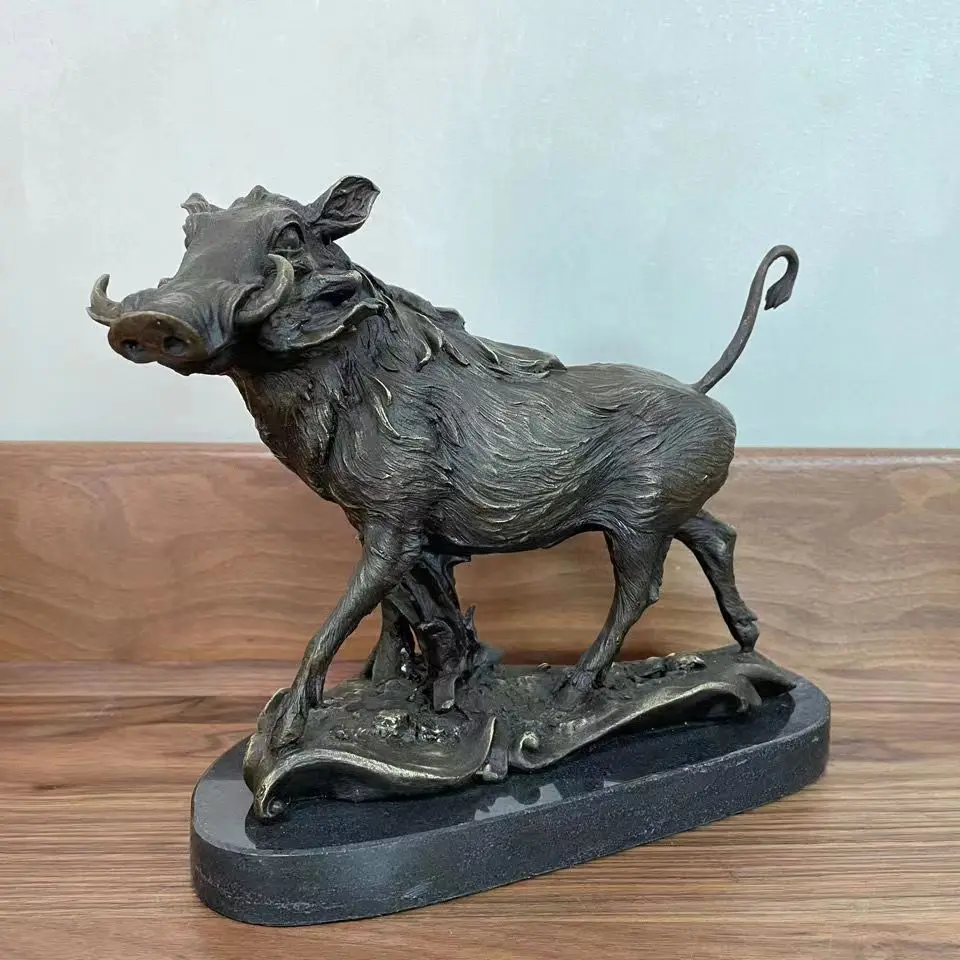 Wild Boar Statue Bronze Pig Sculpture Animal Wildlife Sculpture Garden Interior Decoration Vintage Art Ornament Crafts