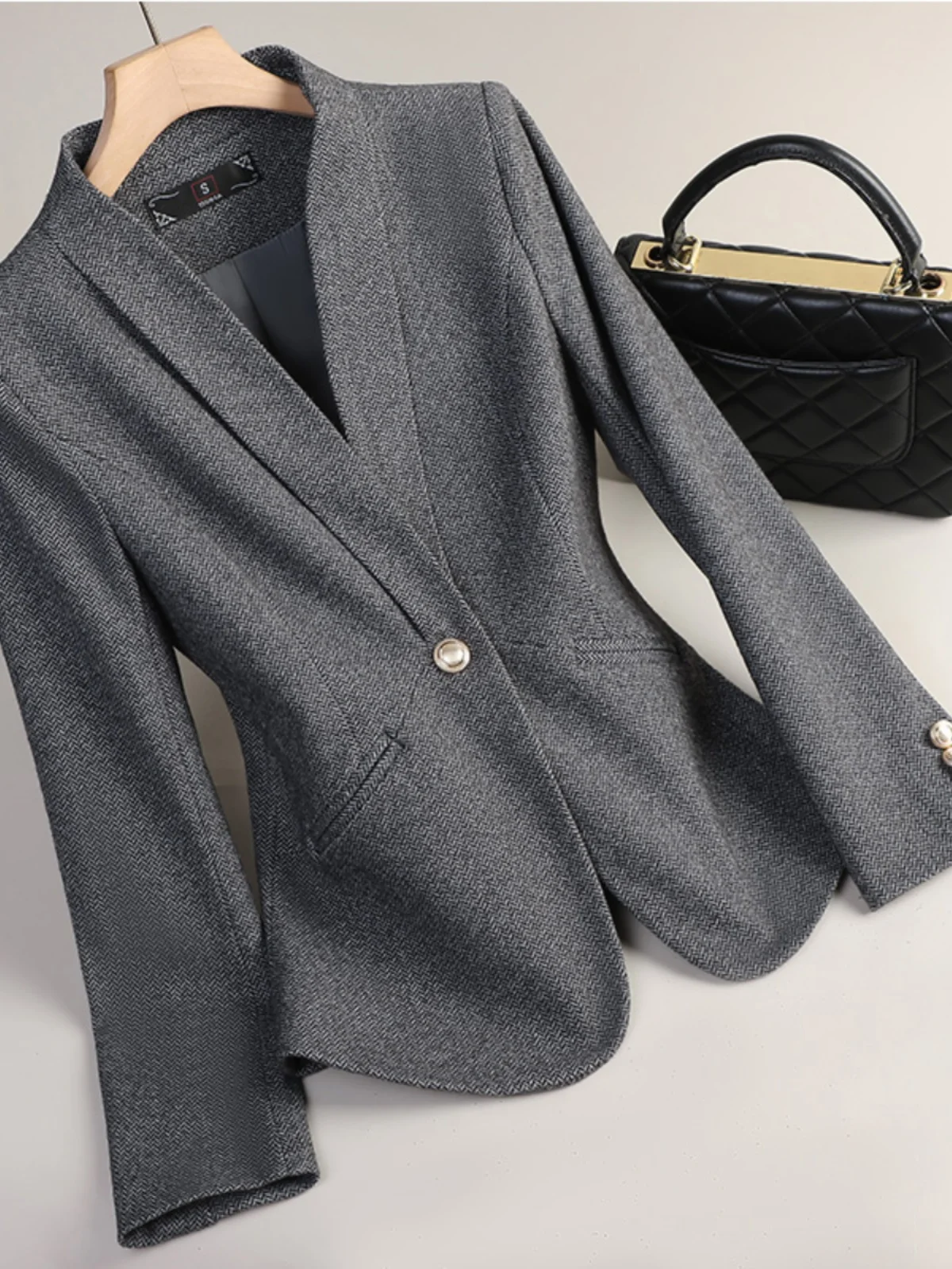 

Elegant Waist-Cinching Korean Style Women's Suit Jacket 2024 Autumn Winter Commute Professional High-End Woolen Coat
